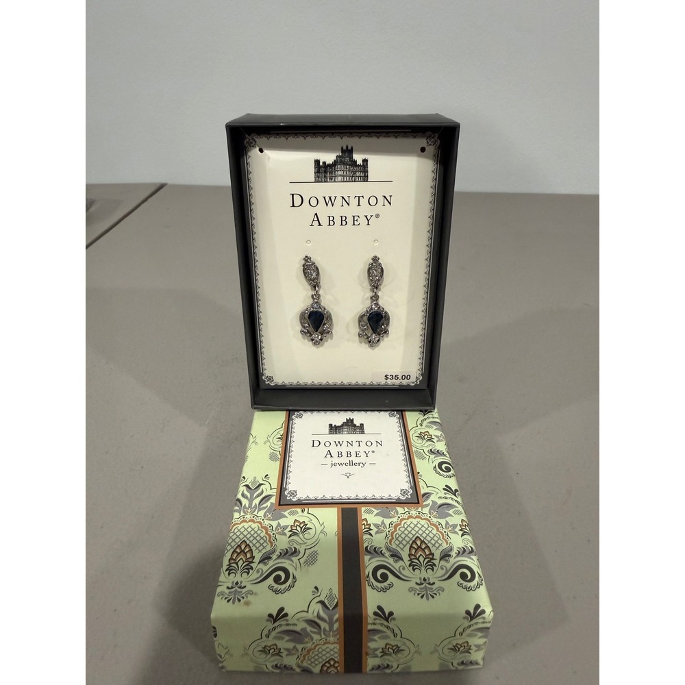 Downton Abbey Earrings Women OS Silver Blue Vintage Edwardian Crystal Drop
